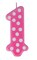 Girl Polka Dot No. 1 Birthday Party Wax Candle For Cake Decorations, 3.25” Tall, Pink & White